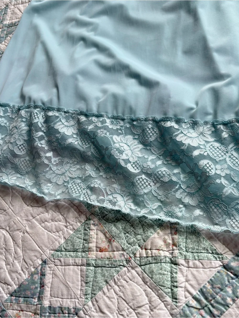 Vintage Light Blue Lace Slip Dress Large Vanity Fairy Dainty Cottagecore USA - Picture 6 of 14